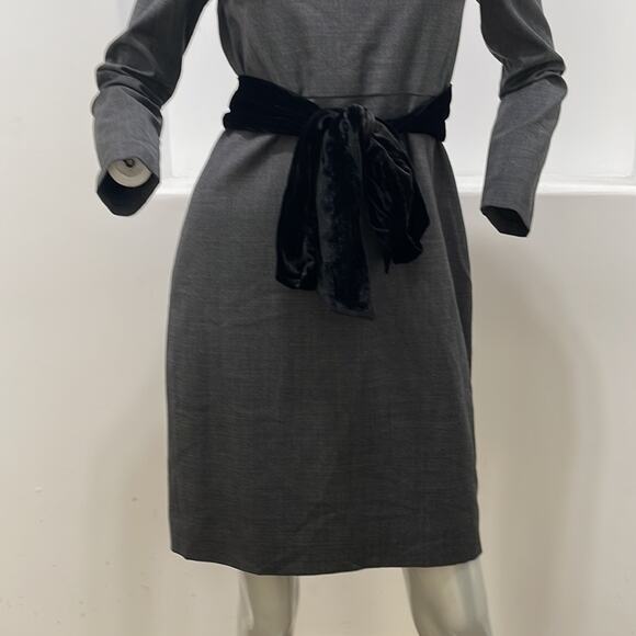 J Crew Long Sleeve Velvet Tie Waist Wool Blend Dress Gray Size 2 NWOT - Picture 6 of 13